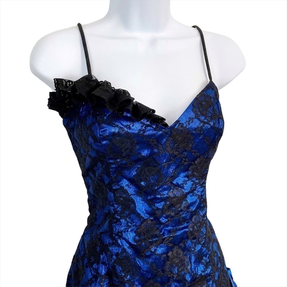 VINTAGE LORALIE 80s Lame + Tulle + Lace Prom Dress - Picture 4 of 10